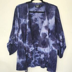 Onque Blue Tie Dye Kimono Cardigan Relaxed Drape Layering Lightweight  SZ Large